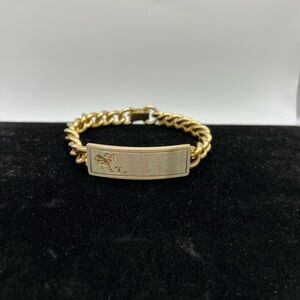 Gold Tone Aries Zodiac Chain Bracelet Astrology ID Plate